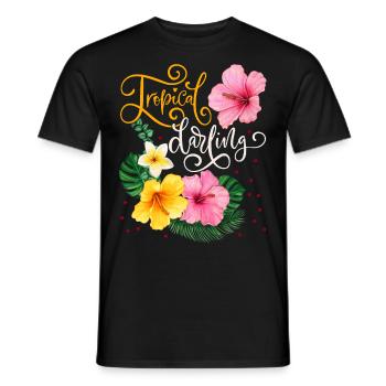 Fleurs tropicales, Tropical Darling, Calligraphie - T-shirt homme - noir - Devant - AI Model Male 178 light (178cm)