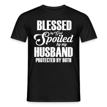 Blessed by God Spoiled by My Husband Protected By - Men's T-Shirt - black - Front - AI Model Male 178 light (178cm)