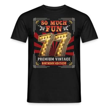 77th birthday 77 years Vintage-Retro Fun-Birthday - Men's T-Shirt - black - Front - AI Model Male 178 light (178cm)