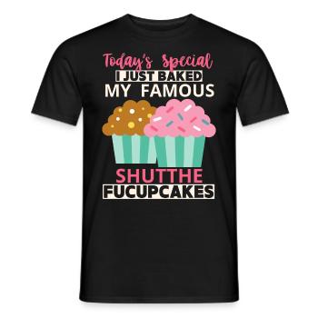 Cupcakes, funny saying Shutthefucupcakes - Men's T-Shirt - black - Front - AI Model Male 178 light (178cm)