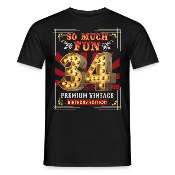 34th birthday 34 years Vintage-Retro Fun-Birthday - Men's T-Shirt - black - Front - AI Model Male 178 light (178cm)