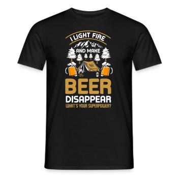 J’allume des feux et fais disparaître la bière Camping - T-shirt homme - noir - Devant - AI Model Male 178 light (178cm)