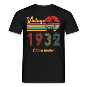 Vintage 1932 édition limitée Anniversaire Cadeau - T-shirt homme - noir - Devant - AI Model Male 178 light (178cm)