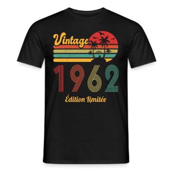 Vintage 1962 Vintage Anniversaire Idée Cadeau 1962 - T-shirt homme - noir - Devant - AI Model Male 178 light (178cm)