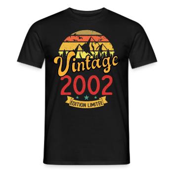 Vintage 2002 Vintage Anniversary Gift Idea 2002 - Men's T-Shirt - black - Front - AI Model Male 178 light (178cm)