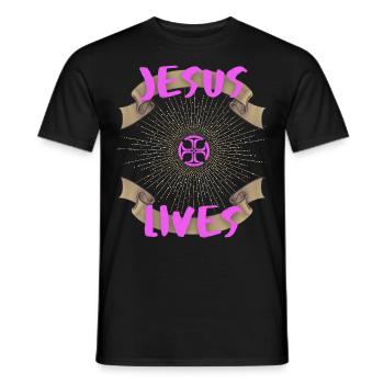 Jesus-Lives, Spruch Jesus Christus, Motivation - Männer T-Shirt - Schwarz - Vorne - AI Model Male 178 light (178cm)