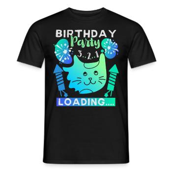 Katze, Geburtstagsparty, birthday-party loading - Männer T-Shirt - Schwarz - Vorne - AI Model Male 178 light (178cm)