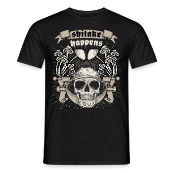 Crâne, crâne, dicton drôle, Shitake Happens - T-shirt homme - noir - Devant - AI Model Male 178 light (178cm)