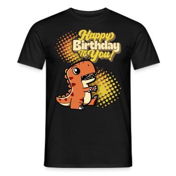 Birthday Dinosaur, Happy-Birthday Typography - Men's T-Shirt - black - Front - AI Model Male 178 light (178cm)
