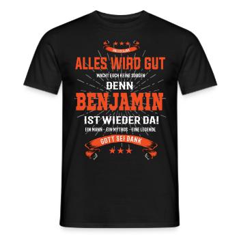alles wird gut denn Benjamin Ist da T-Shirt - Männer T-Shirt - Schwarz - Vorne - AI Model Male 178 light (178cm)