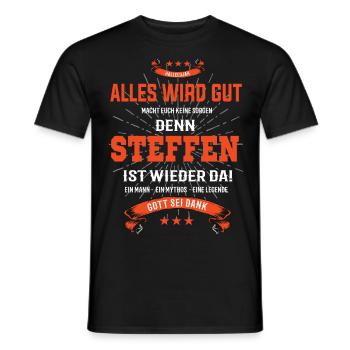 tout ira bien parce que Steffen Est là T-Shirt - T-shirt homme - noir - Devant - AI Model Male 178 light (178cm)