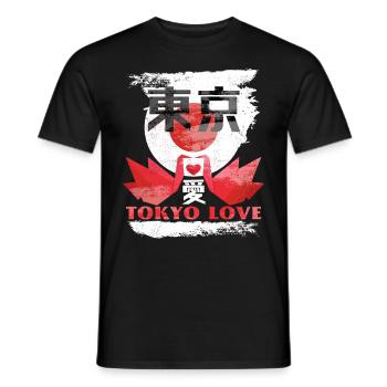 Tokyo-Love, Tokyo-City, Origami-Kraniche - Männer T-Shirt - Schwarz - Vorne - AI Model Male 178 light (178cm)