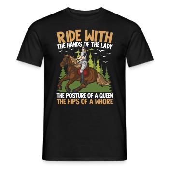 Ride With The Hands Of The Lady The Posture Of A - Männer T-Shirt - Schwarz - Vorne - AI Model Male 178 light (178cm)