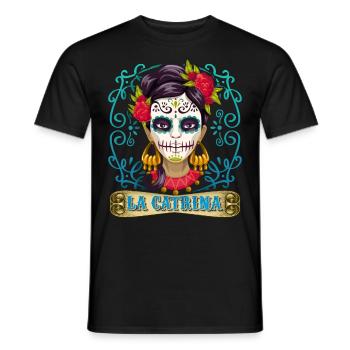 Dia-de-los-Muertos, sugar-skull, La-Catrina Mexico - Men's T-Shirt - black - Front - AI Model Male 178 light (178cm)
