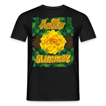 Hello-Summer, Tagetes, Tagetes-Marigold, Summer - Men's T-Shirt - black - Front - AI Model Male 178 light (178cm)