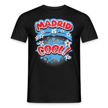 Madrid Spain, saying Madrid-is-Cool - Men's T-Shirt - black - Front - AI Model Male 178 light (178cm)