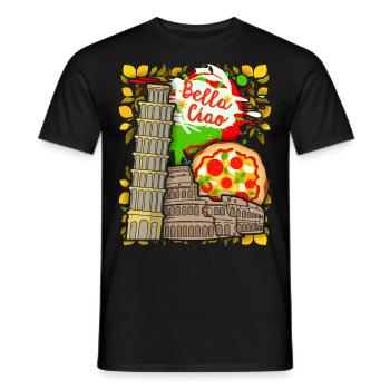 Italy Colosseum, Pisa, Pizza Design Bella-Ciao - Men's T-Shirt - black - Front - AI Model Male 178 light (178cm)