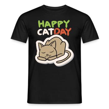 Cat, Happy Cat Day, Funny Cat, Cat Day - Men's T-Shirt - black - Front - AI Model Male 178 light (178cm)