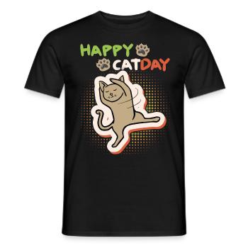 Katze, tanzende Katze, Happy Cat-Day, Katzentag - Männer T-Shirt - Schwarz - Vorne - AI Model Male 178 light (178cm)