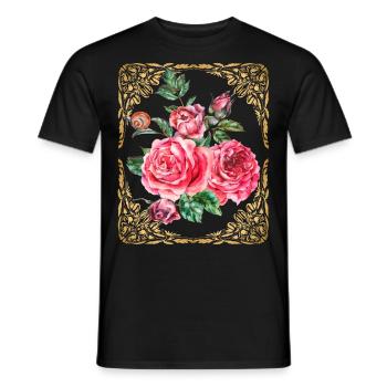 Rosen-Aquarell Vintage-Rosen botanisch Goldrahmen - Männer T-Shirt - Schwarz - Vorne - AI Model Male 178 light (178cm)
