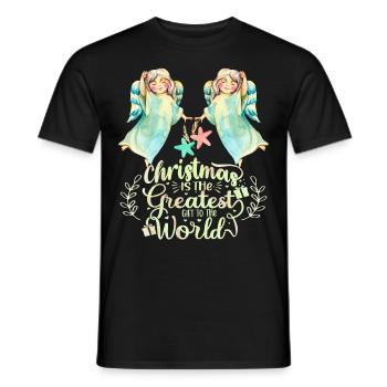 Angel, Angel Watercolor, Christmas Saying - Men's T-Shirt - black - Front - AI Model Male 178 light (178cm)