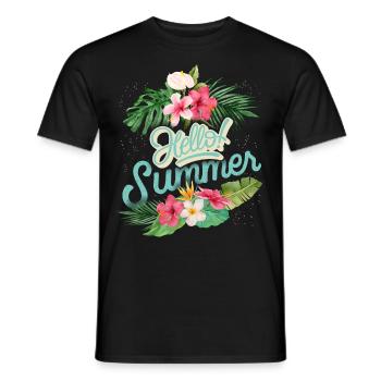 Summer Summer, saying with hibiscus flowers - Men's T-Shirt - black - Front - AI Model Male 178 light (178cm)