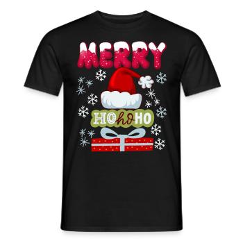 Père Noël, casquette, HoHoHo et cadeaux - T-shirt homme - noir - Devant - AI Model Male 178 light (178cm)