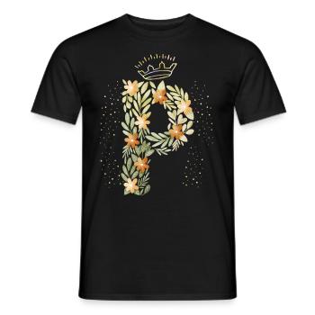 Monogramm Buchstabe P mit Krone, florales Ornament - Männer T-Shirt - Schwarz - Vorne - AI Model Male 178 light (178cm)