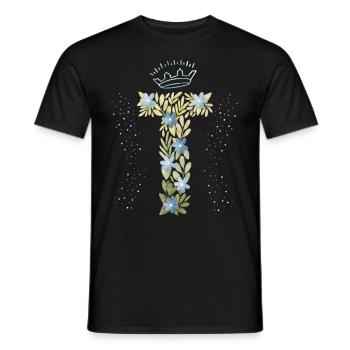 Monogramm Buchstabe T mit Krone, florales Ornament - Männer T-Shirt - Schwarz - Vorne - AI Model Male 178 light (178cm)