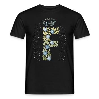 Monogramm Buchstabe F mit Krone, florales Ornament - Männer T-Shirt - Schwarz - Vorne - AI Model Male 178 light (178cm)