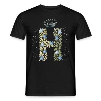 Monogramm Buchstabe H mit Krone, florales Ornament - Männer T-Shirt - Schwarz - Vorne - AI Model Male 178 light (178cm)