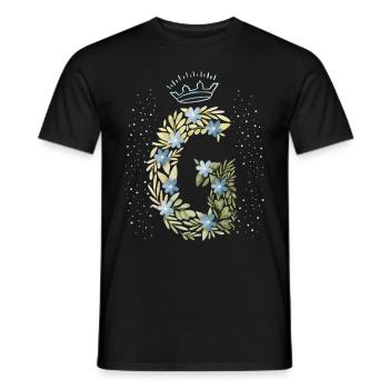 Lettre monogramme G avec couronne, ornement floral - T-shirt homme - noir - Devant - AI Model Male 178 light (178cm)