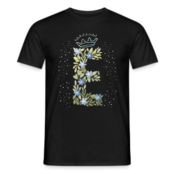 Monogramm Buchstabe E mit Krone, florales Ornament - Männer T-Shirt - Schwarz - Vorne - AI Model Male 178 light (178cm)