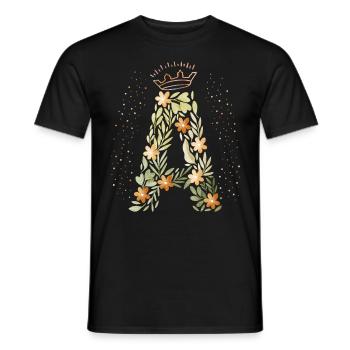 Monogramm Buchstabe A mit Krone, florales Ornament - Männer T-Shirt - Schwarz - Vorne - AI Model Male 178 light (178cm)