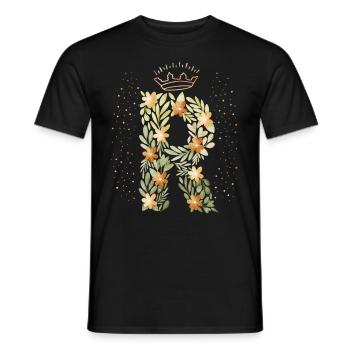 Monogramm Buchstabe R mit Krone, florales Ornament - Männer T-Shirt - Schwarz - Vorne - AI Model Male 178 light (178cm)