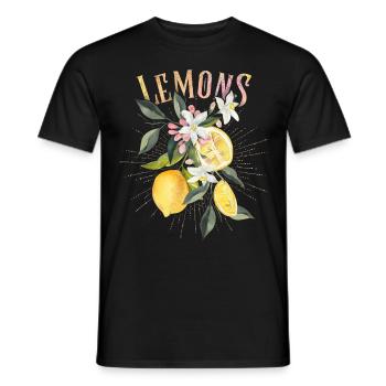 Lemon, botanical illustration, lemon blossoms - Men's T-Shirt - black - Front - AI Model Male 178 light (178cm)