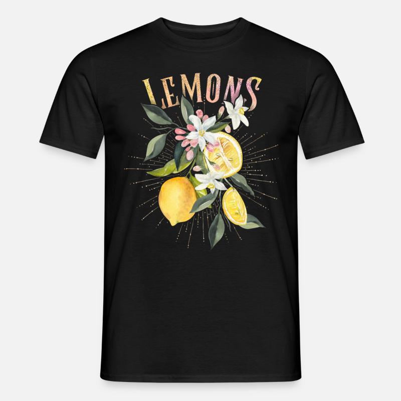 Zitrone, botanische Illustration, Zitronenblüten - Männer T-Shirt - Schwarz