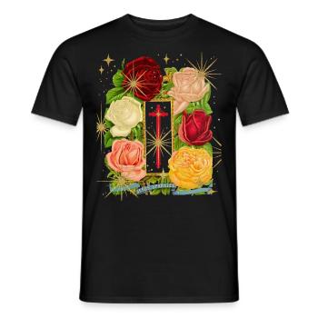 Jesus, Jesus Christ, vintage rose motif saying - Men's T-Shirt - black - Front - AI Model Male 178 light (178cm)