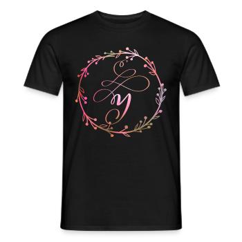 Monogramme, lettre Y, ornement de calligraphie - T-shirt homme - noir - Devant - AI Model Male 178 light (178cm)