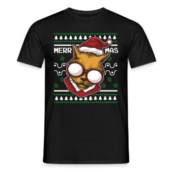Moche pull de Noël Tshirt chat de Noël - T-shirt homme - noir - Devant - AI Model Male 178 light (178cm)