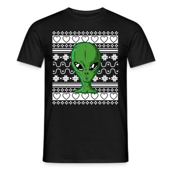 Pull de Noël moche Tshirt Weihnachten Alien - T-shirt homme - noir - Devant - AI Model Male 178 light (178cm)