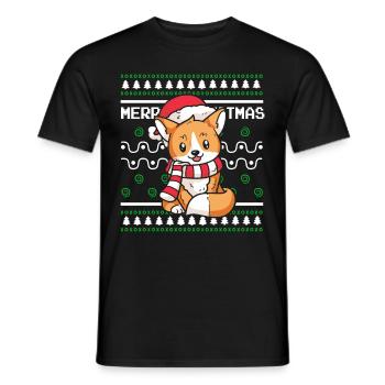 Ugly Christmas Sweater Tshirt Christmas Fox - Men's T-Shirt - black - Front - AI Model Male 178 light (178cm)