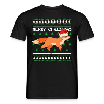 Ugly Christmas Sweater Tshirt Christmas Fox - Men's T-Shirt - black - Front - AI Model Male 178 light (178cm)