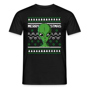 Pull de Noël moche Tshirt Weihnachten Alien - T-shirt homme - noir - Devant - AI Model Male 178 light (178cm)