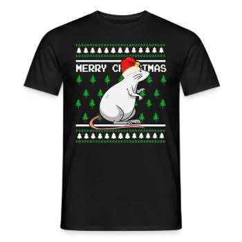 Ugly Christmas Sweater Tshirt Christmas Mouse - Men's T-Shirt - black - Front - AI Model Male 178 light (178cm)