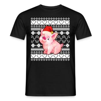 Ugly Christmas Sweater Tshirt Weihnachten Schwein - Männer T-Shirt - Schwarz - Vorne - AI Model Male 178 light (178cm)