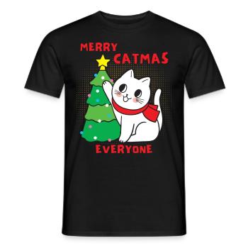 Cat with Christmas tree, funny saying, Pun - Men's T-Shirt - black - Front - AI Model Male 178 light (178cm)