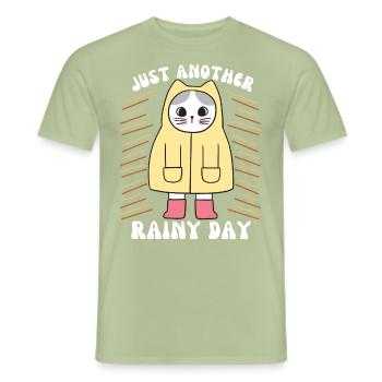 Cat with raincoat and rubber boots, saying - Men's T-Shirt - sage - Front - AI Model Male 178 light (178cm)