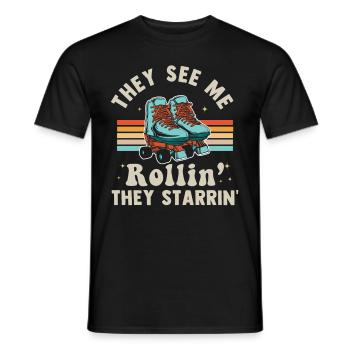 Inline Skate Gift Rollskates Roller 70s - Men's T-Shirt - black - Front - AI Model Male 178 light (178cm)