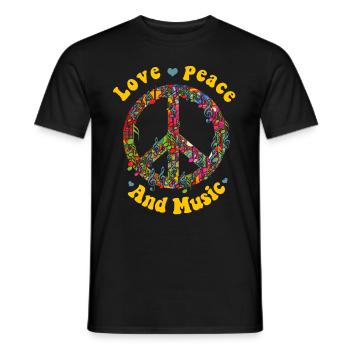 Hippie Peace Groovy Flowerpower Boho Woodstock - Men's T-Shirt - black - Front - AI Model Male 178 light (178cm)